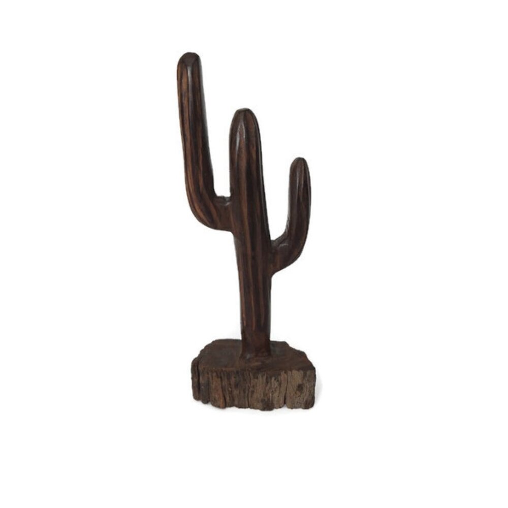 Vintage Hand-carved Ironwood Saguaro Cactus Figurine 1970s Southwestern Decor